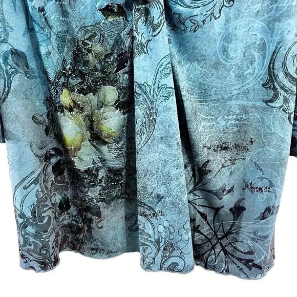 Venezia Blue Womens Blouse 14/16 Rose Floral Stretch Gathered Front Elegant Top - Picture 5 of 8